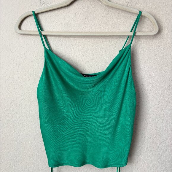 Zara Kelly Green Satin Draped Front Cropped Blouse Top - Picture 1 of 6
